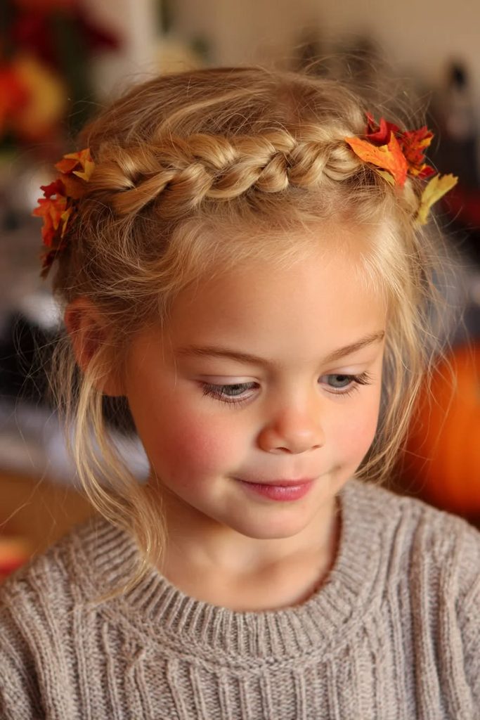 kid with braided crown as one of halloween hairstyles for little girls