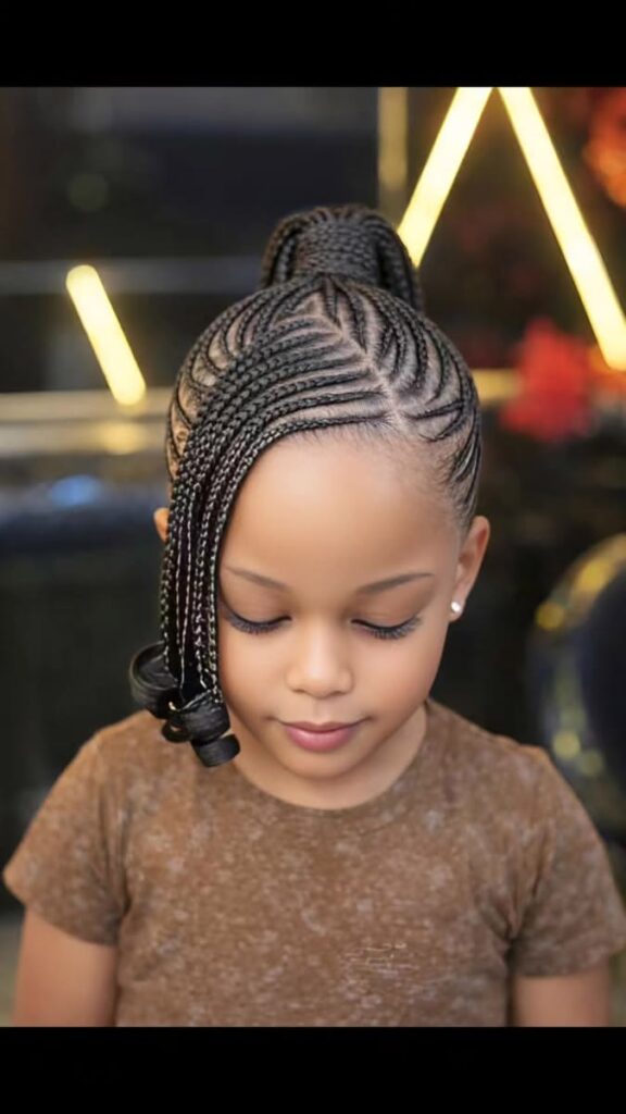 kid with braided ponytail
