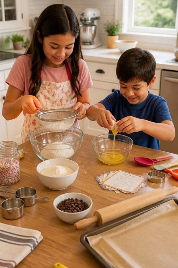 kids baking together as halloween activities for kids