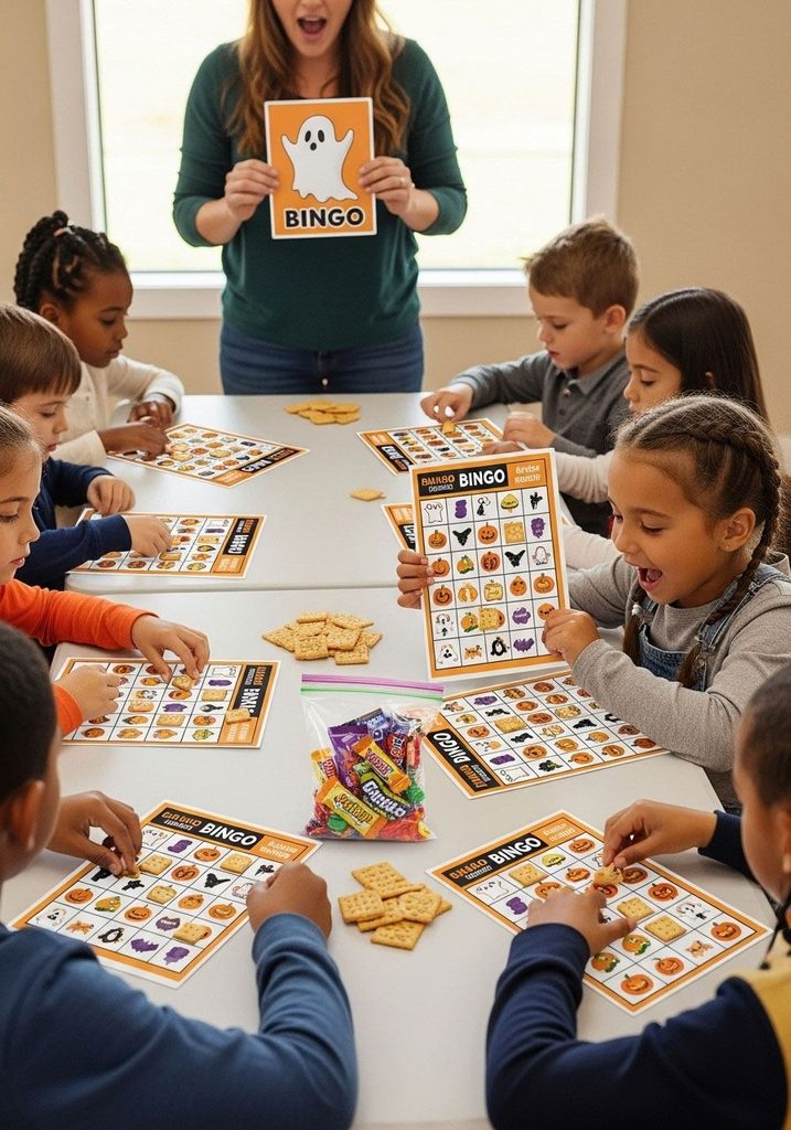 kids playing bingo game as halloween activities for kids