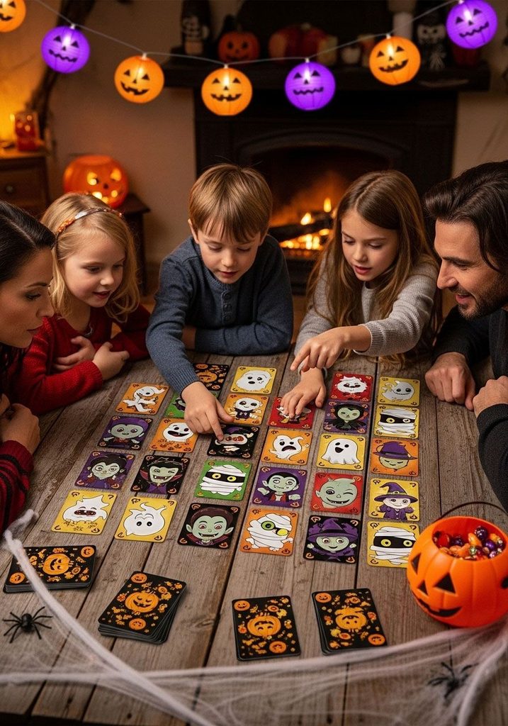 kids playing halloween board game