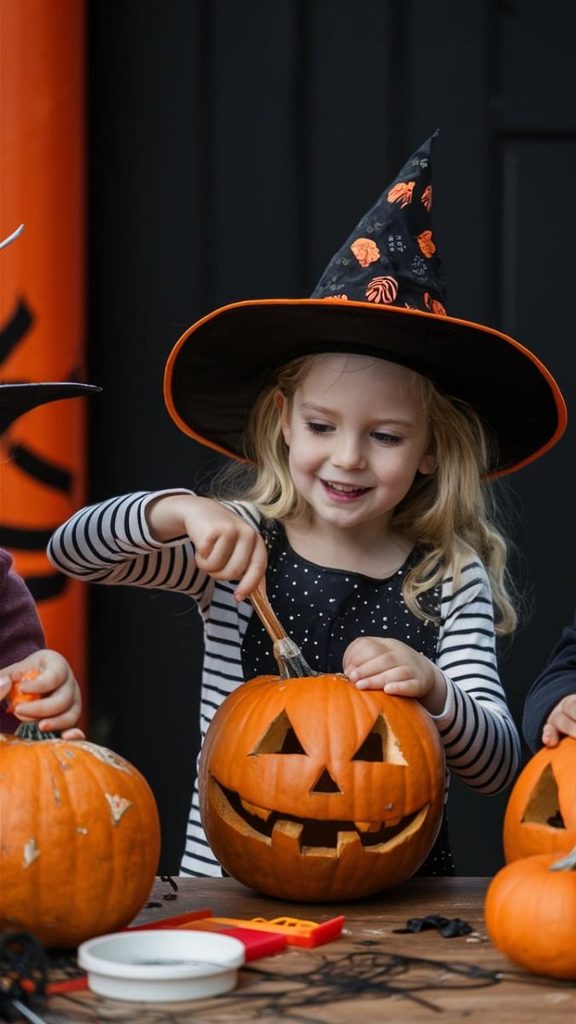 kids painting pumpkin as halloween crafts for kids