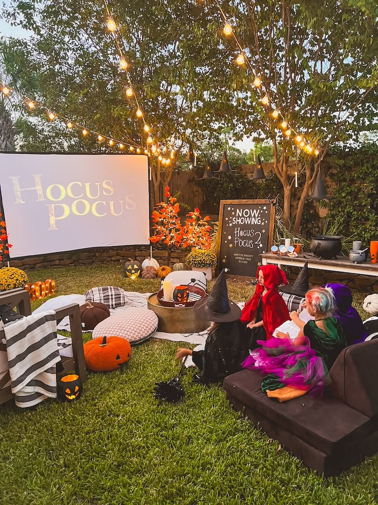 kids watching halloween movie as halloween activities for kids