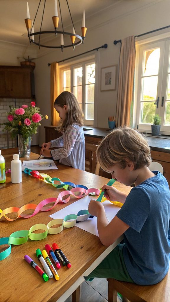 kid making paper chain garland