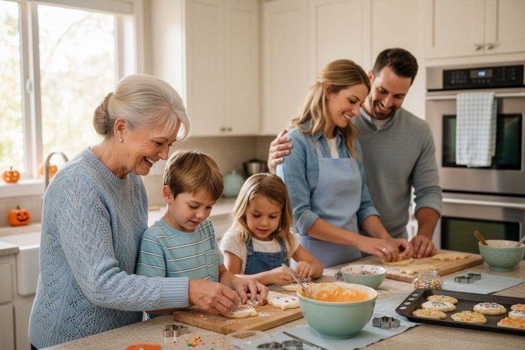 family baking together