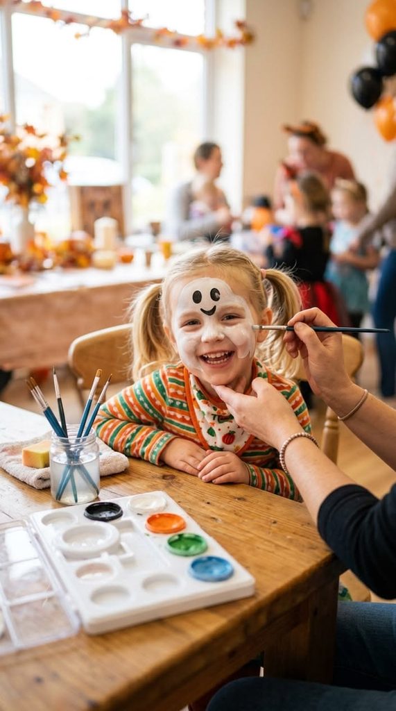 kid getting her halloween makeup done