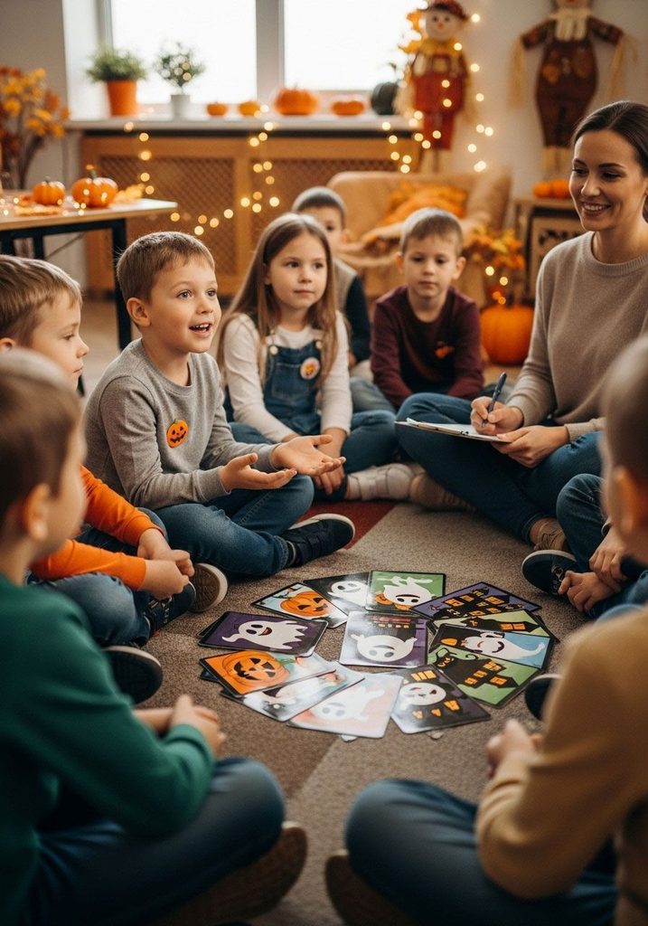 kids playing halloween spooky game
