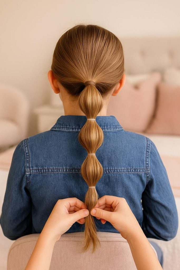 kid making bubble braid as protective hairstyles for kids
