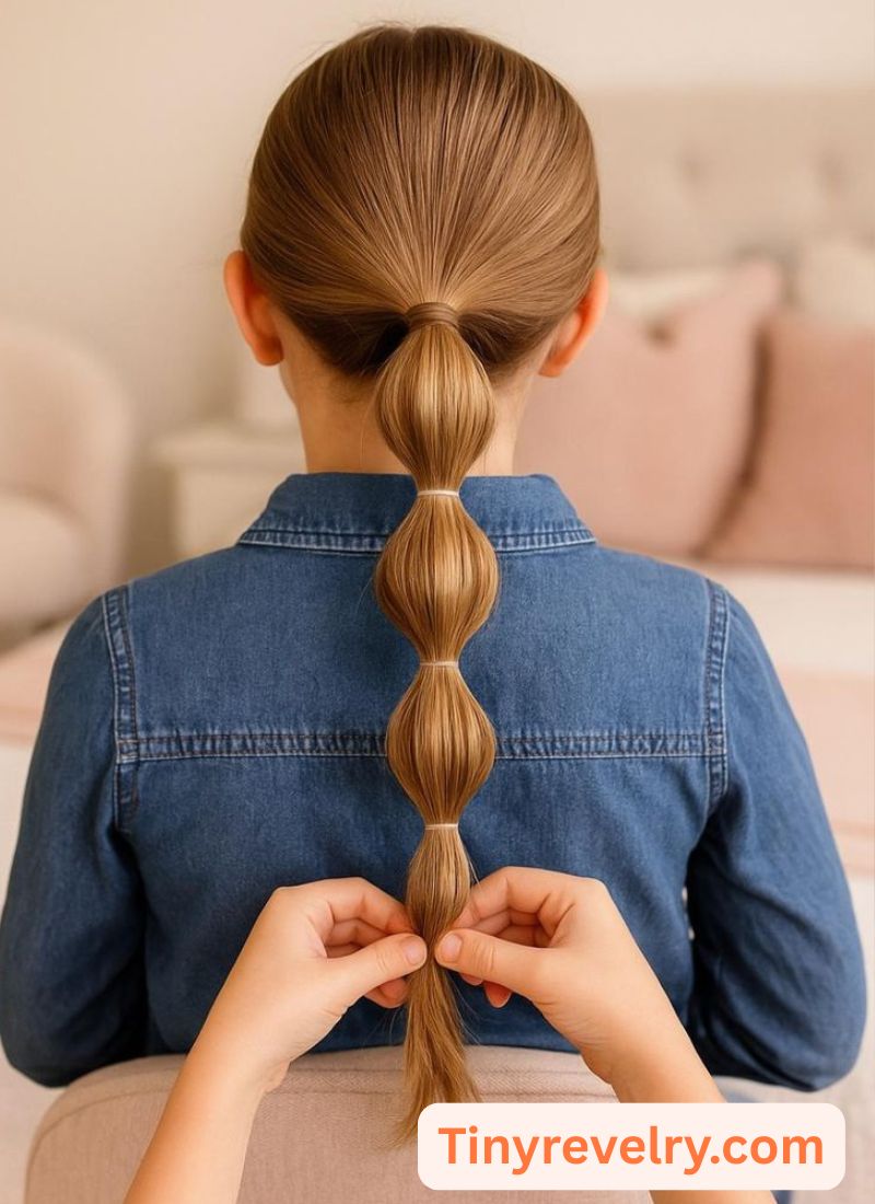kid making bubble ponytail hairstyle