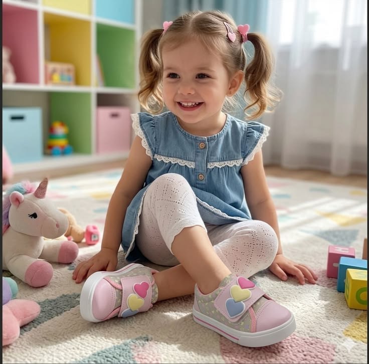 kid wearing nice shoe that matches her outfit