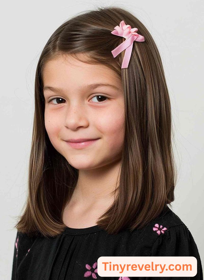 kid with a straight hair with bow