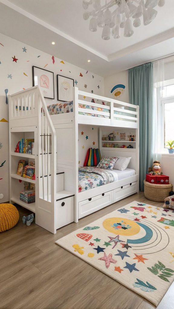 bunk in shared kid's bedroom
