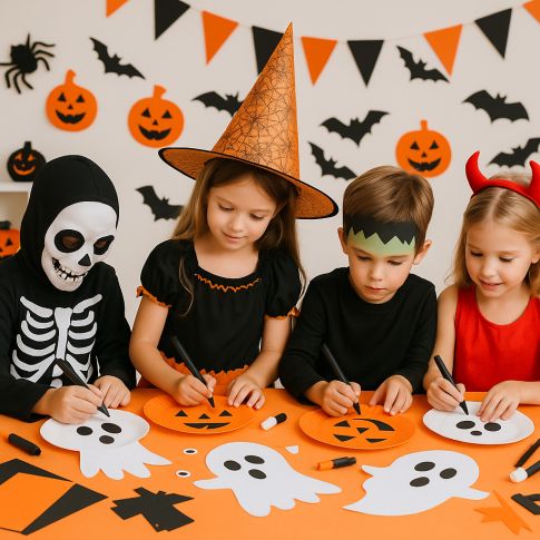 kids making arts for halloween