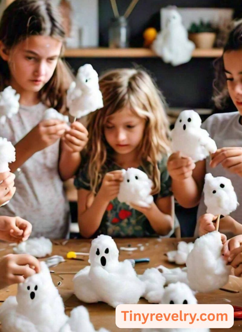 kids making cotton ball ghost
