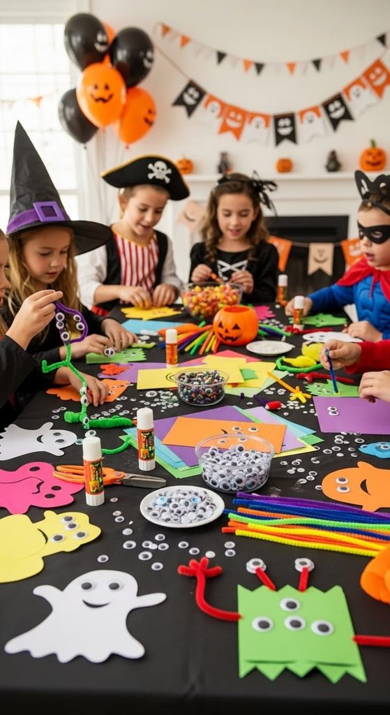 kids crafting for halloween as halloween learning activities for kids