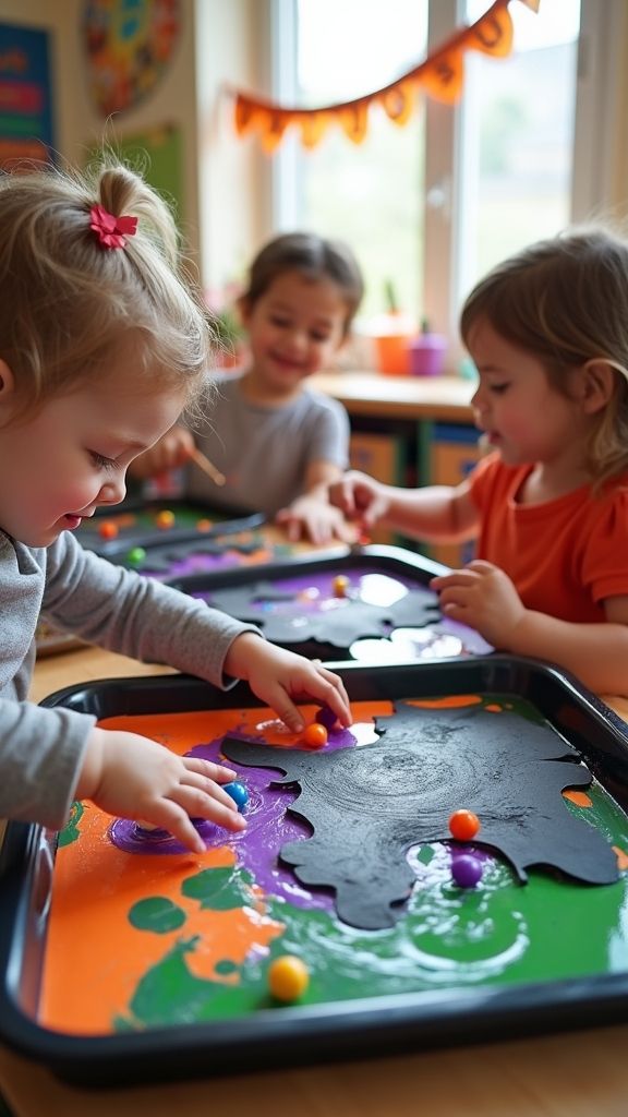 kids making halloween art project as halloween activity