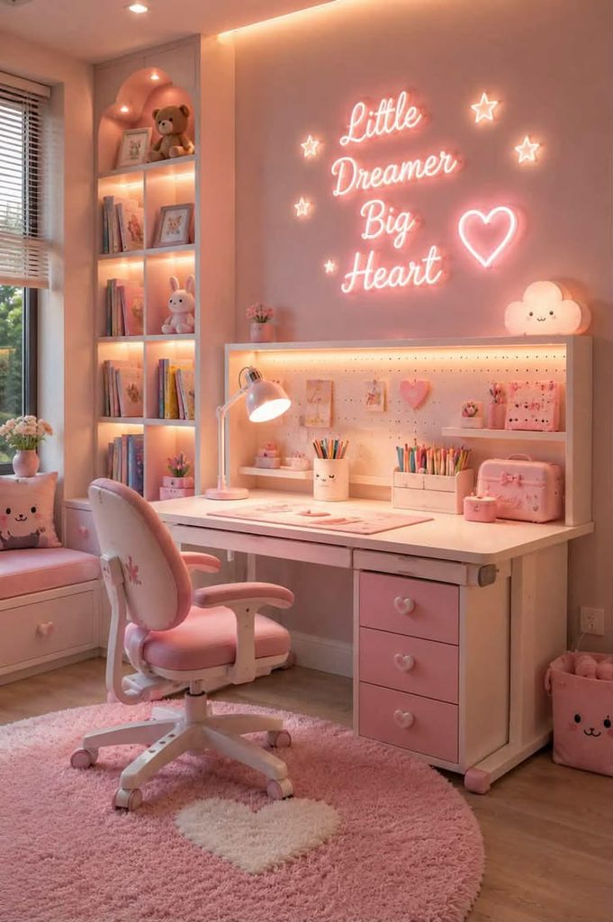 kid's room with a desk