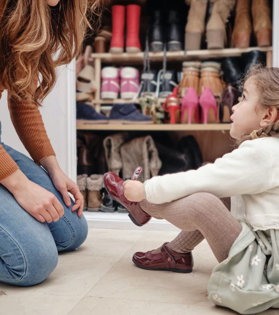 kid testing her comfortable shoes for kids