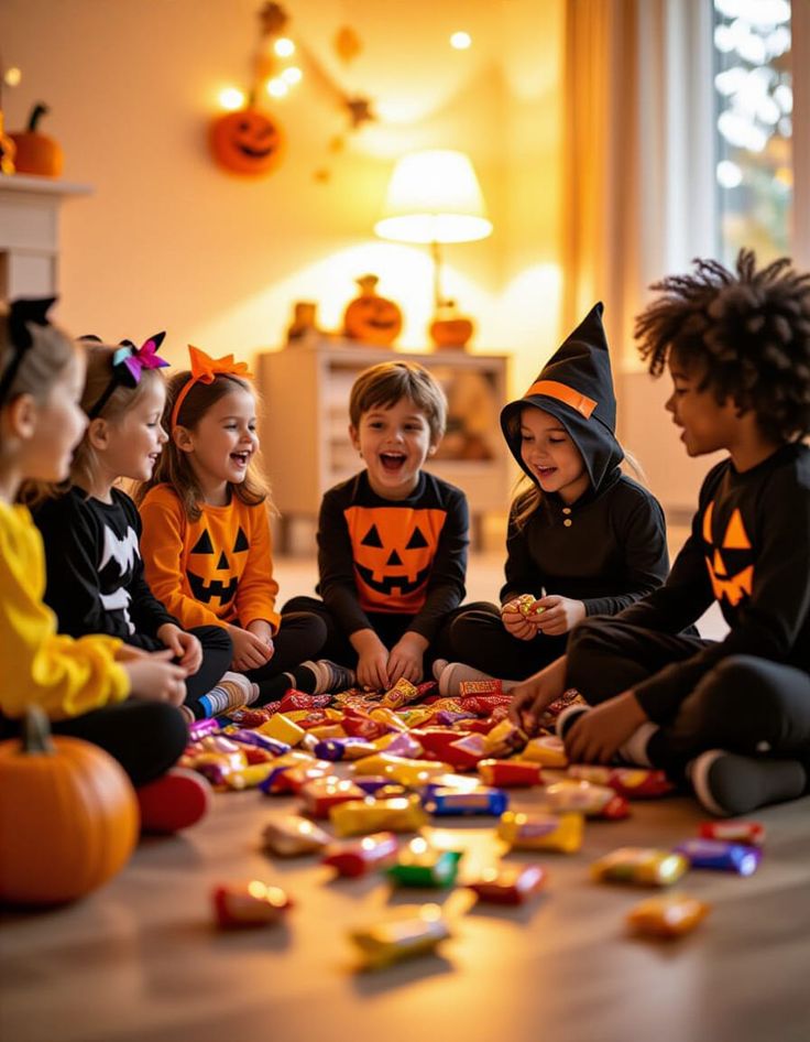kid sorting halloween candy