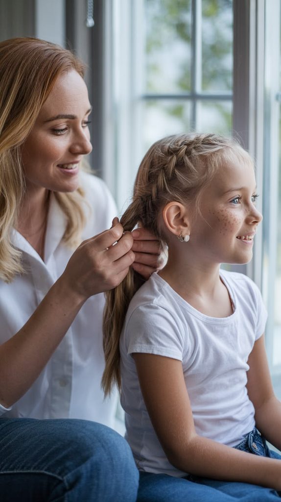 mom making kid's hair