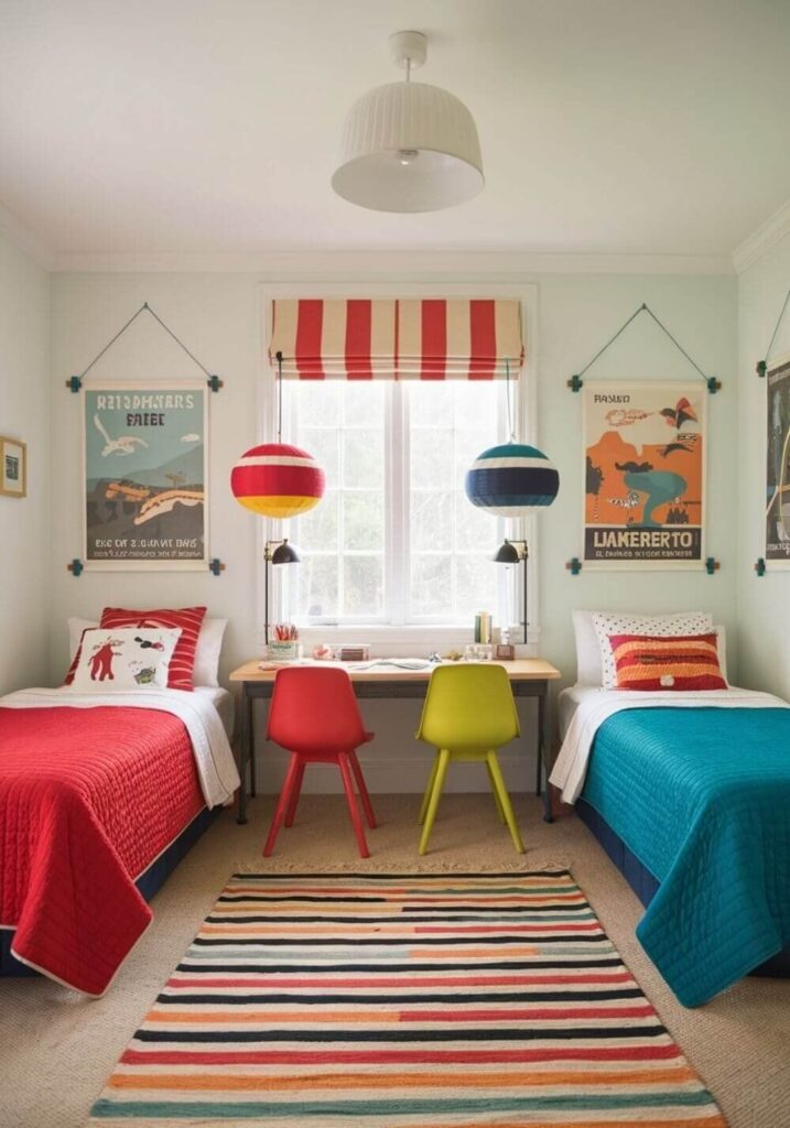 shared kid's room with different color design