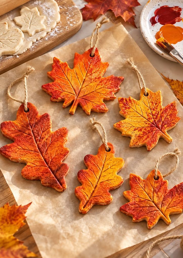 salt dough leaf ornaments as one of the thanksgiving decor ideas kids can make