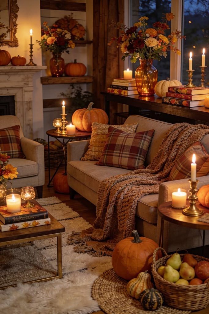 a candle room decoration with thanksgiving color designs