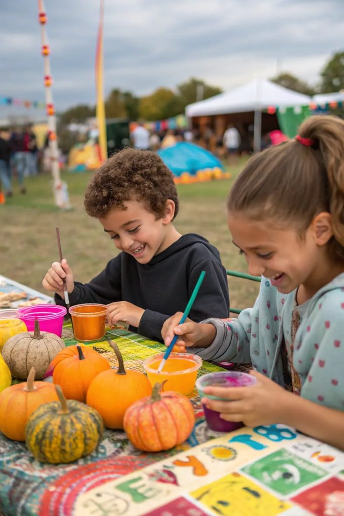 kids painting pumpkins
