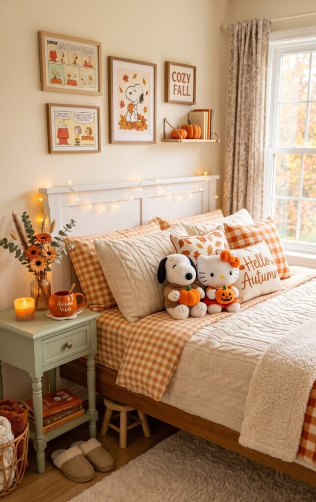 kids room decorated with pumpkin color as Cozy kids' room for Thanksgiving