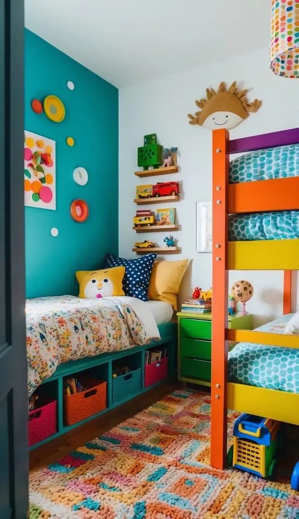 kids room with toy boxes