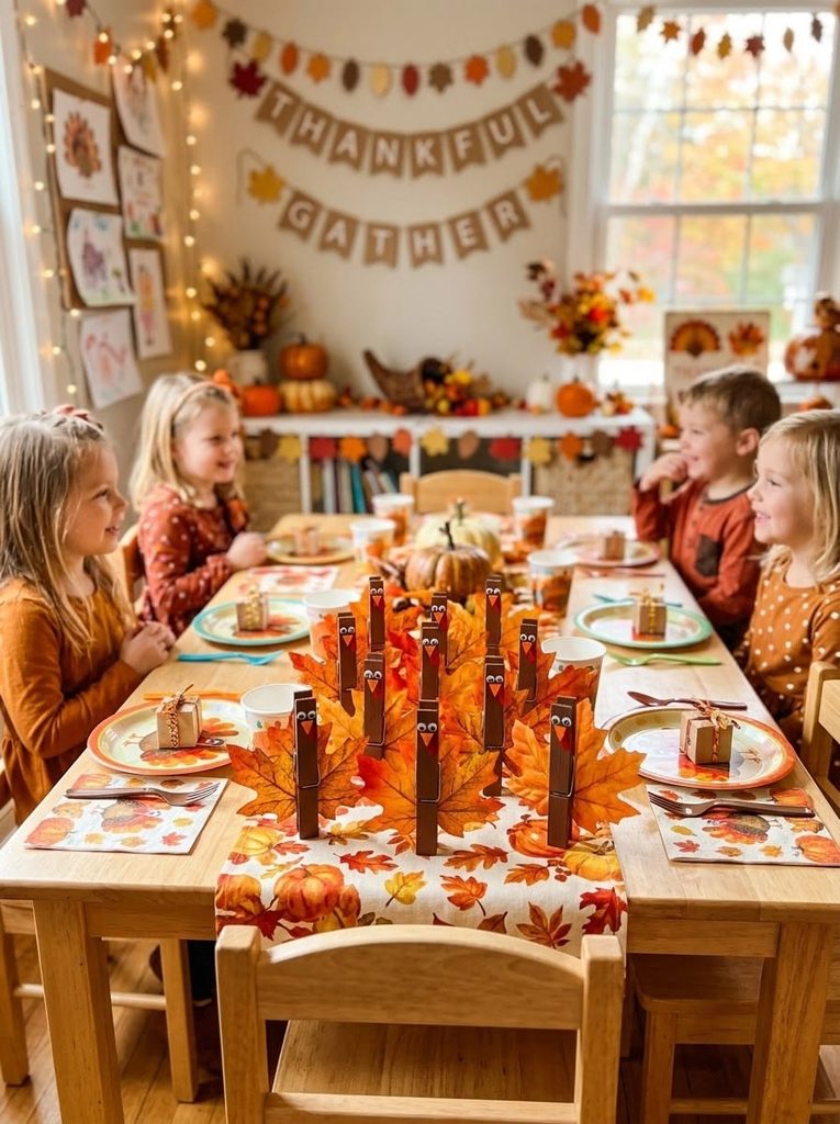 kids sitting in the thanksgiving kids' table